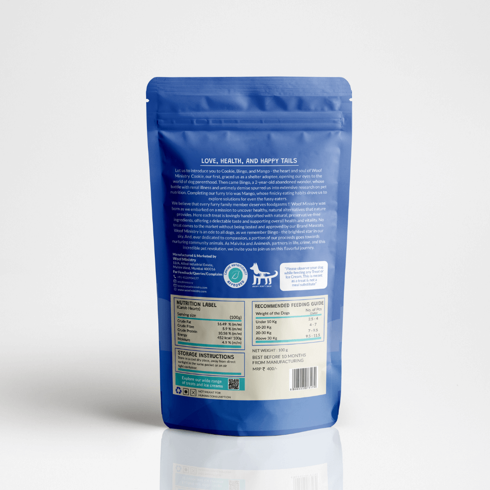 Woof Ministry Carob Hearts (100 grams)