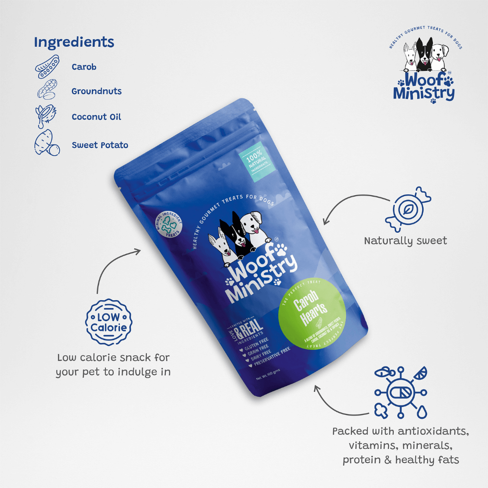 Woof Ministry Carob Hearts (100 grams)