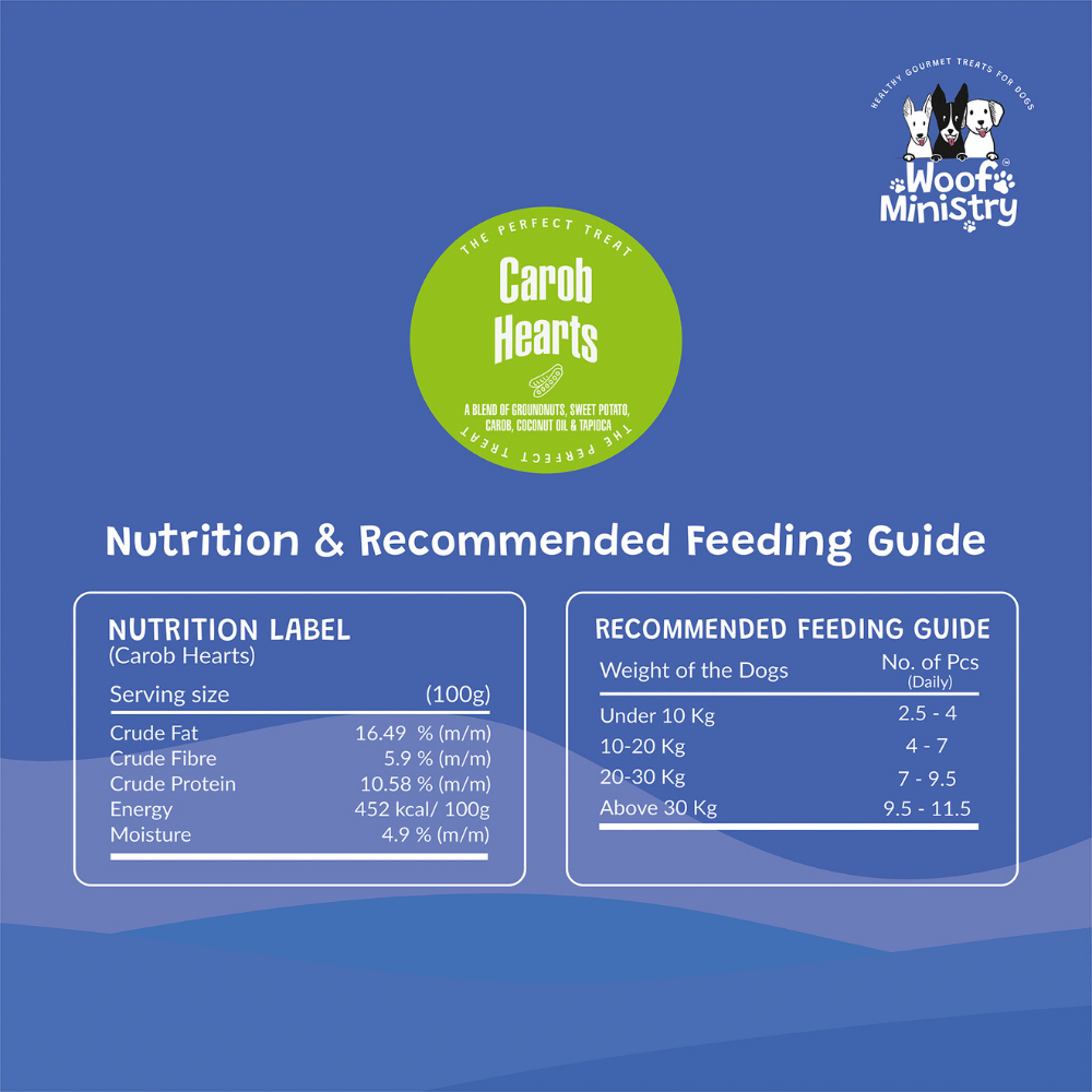 Woof Ministry Carob Hearts (100 grams)