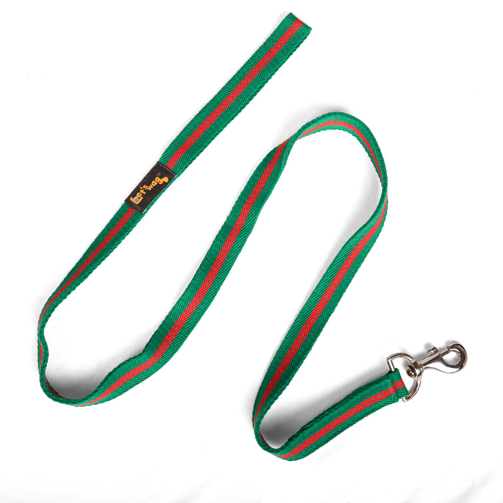 Let's Wag Single Handle Fabric Leash – Green & Red