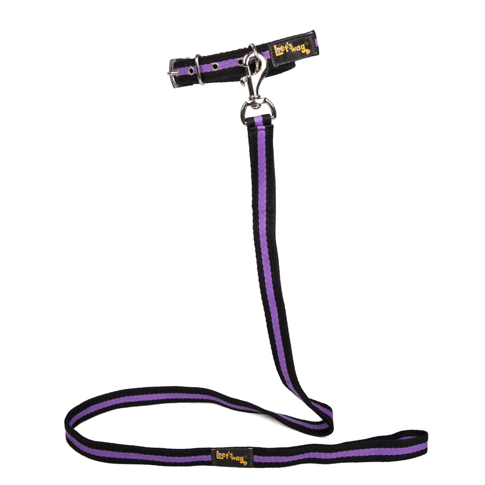 Let's Wag Single Handle Fabric Leash – Black & Purple