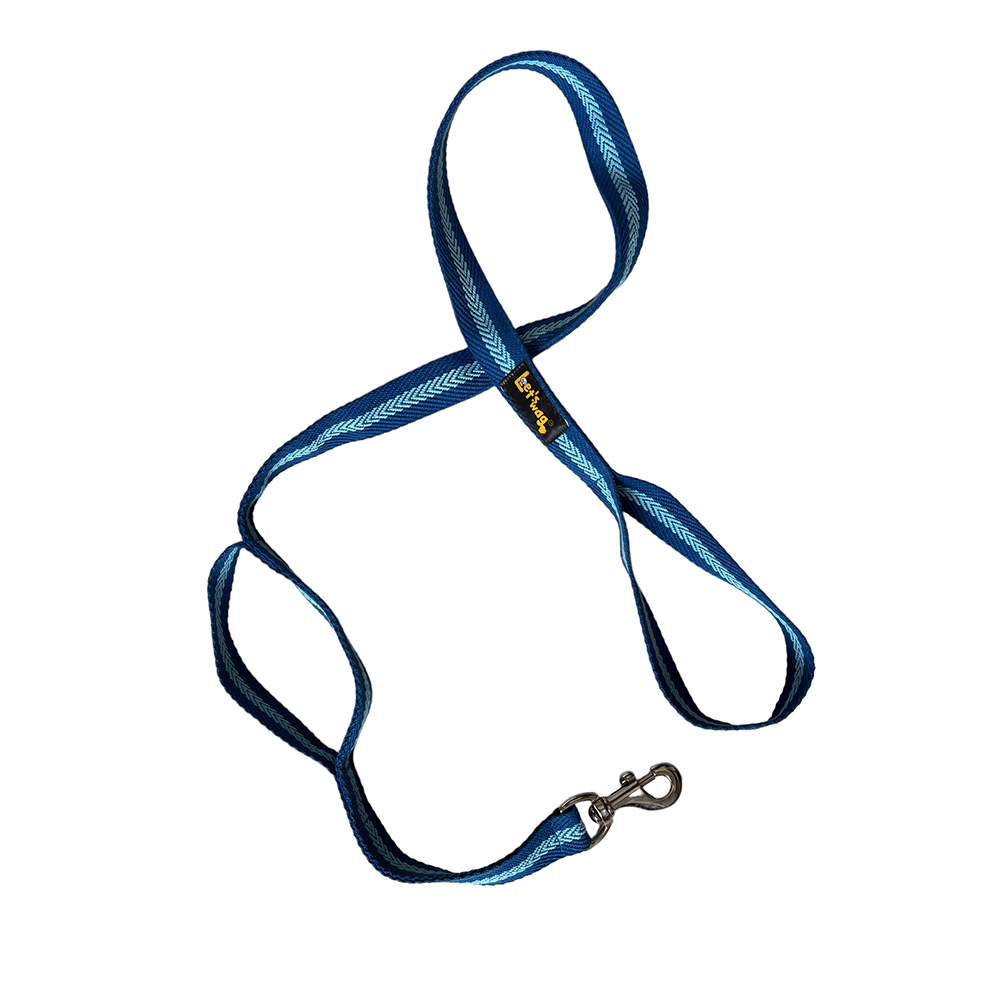 Let's Wag Double Handle Fabric Leash – Blue & Light Blue