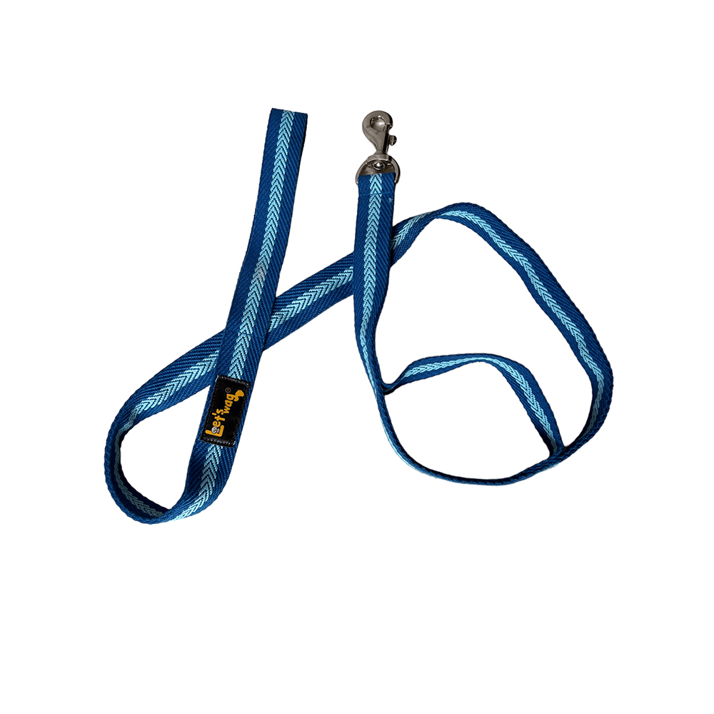 Let's Wag Double Handle Fabric Leash – Blue & Light Blue