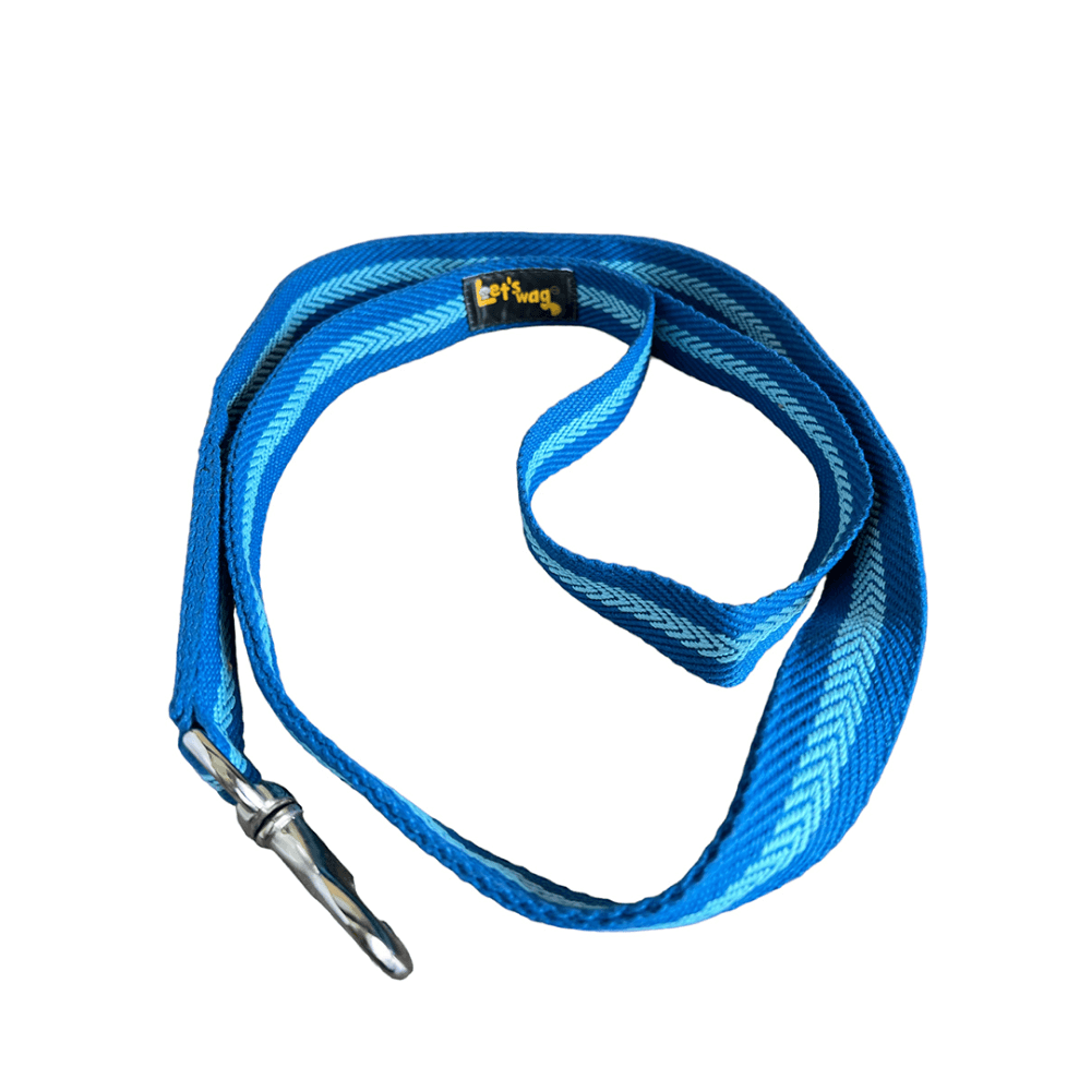 Let's Wag Single Handle Fabric Leash – Blue & Light Blue