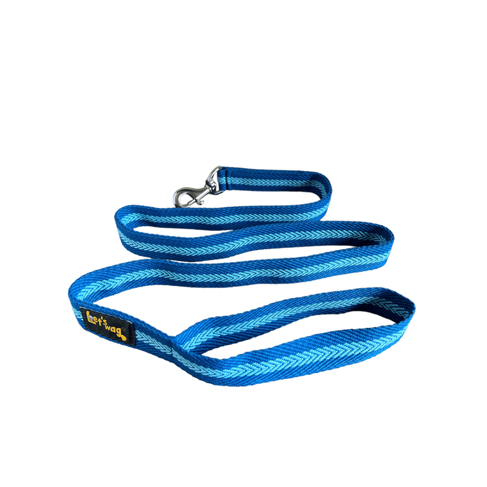 Let's Wag Single Handle Fabric Leash – Blue & Light Blue