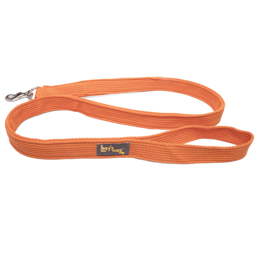 Let's Wag Double Handle Fabric Leash – Orange