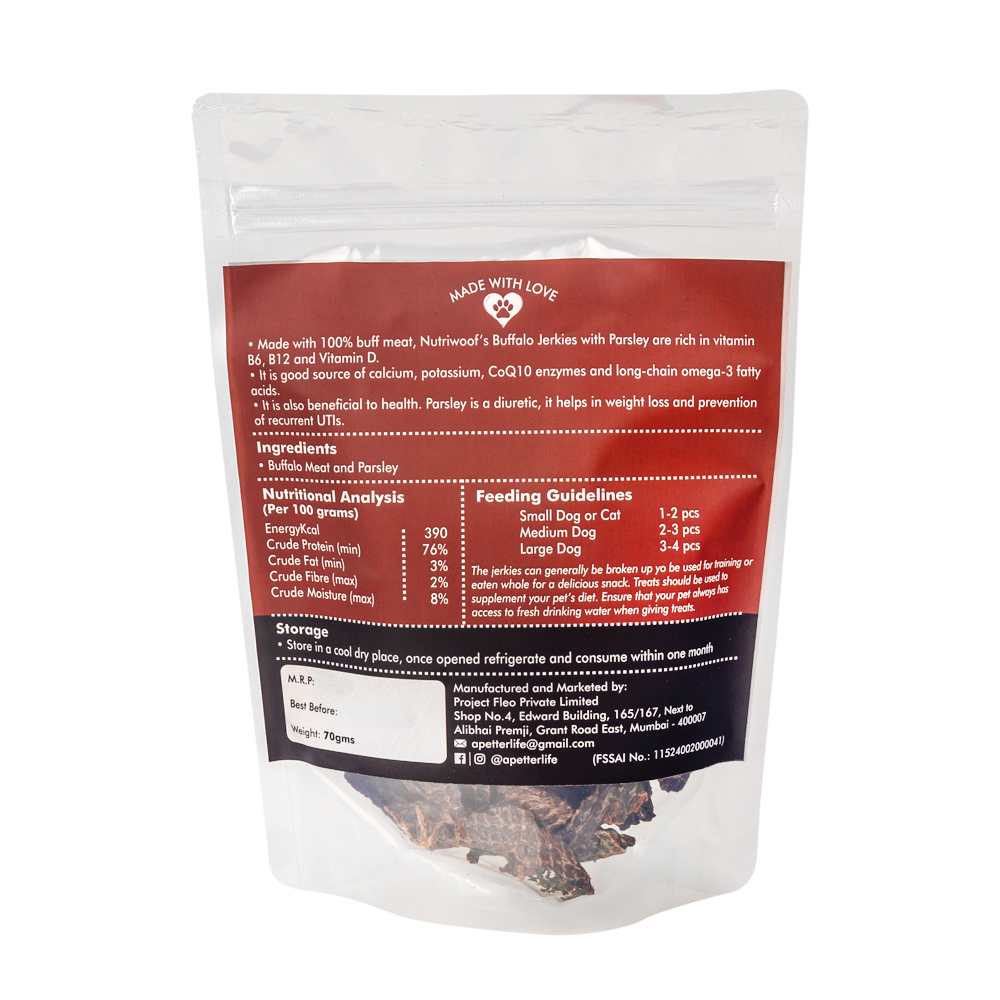Nutriwoof Buffalo Jerky with parsley (70 grams)