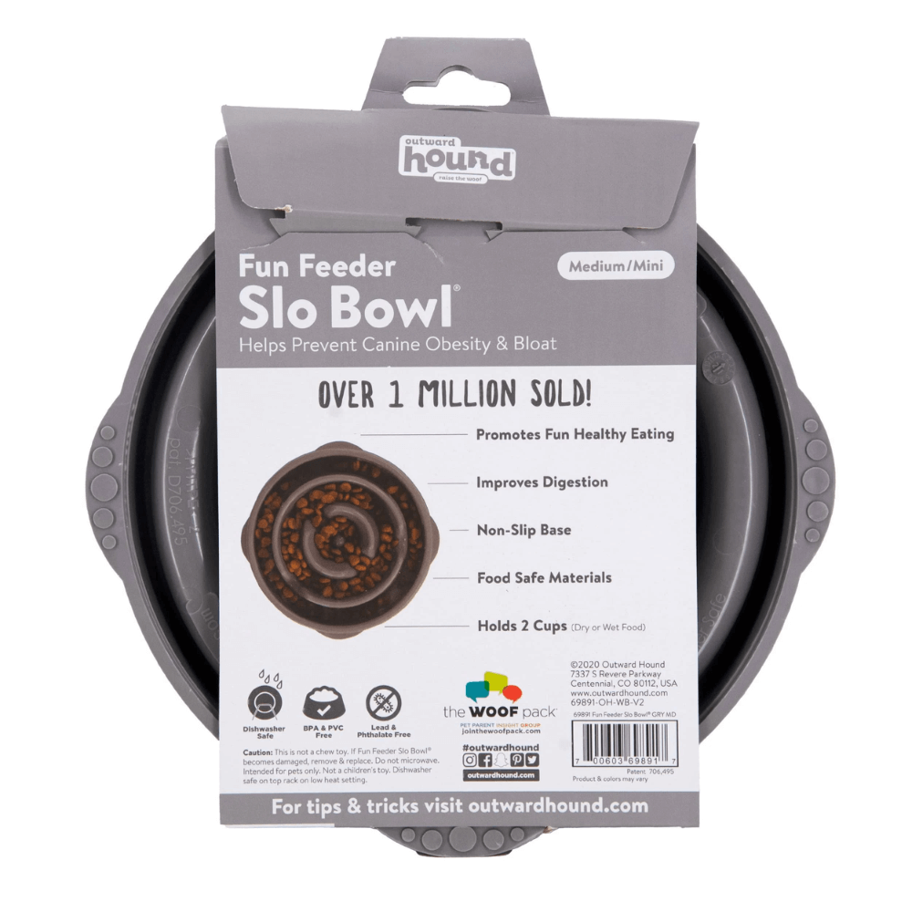 Outward Hound Fun Feeder Slo Bowl - Grey  (Medium/Mini)