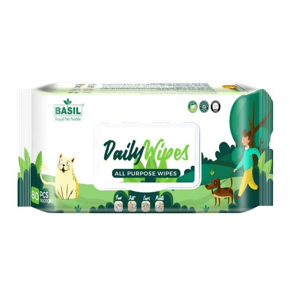 Basil Daily Care Pet Wet Wipes - 80 Pieces