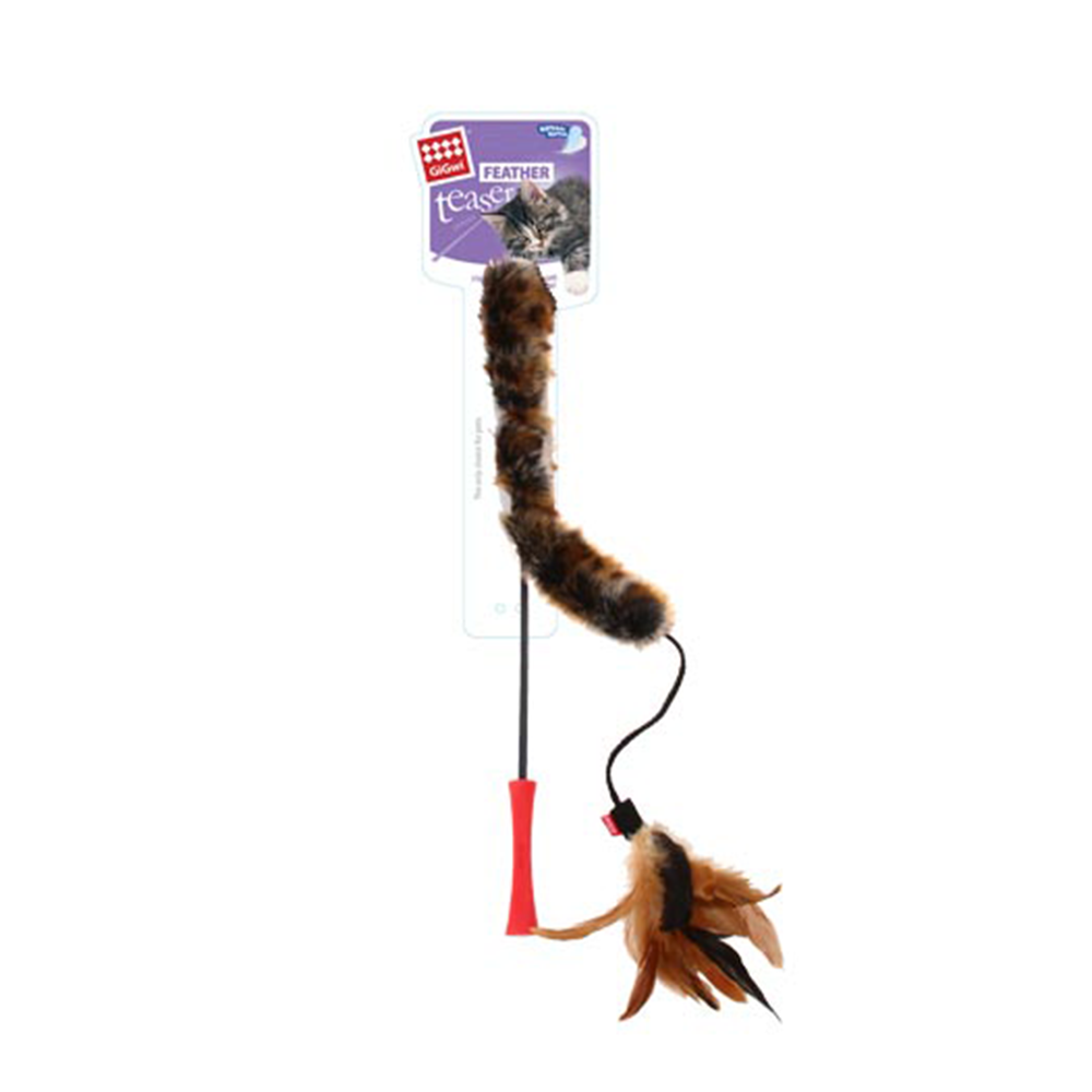 GiGWi Feather Teaser Catwand With Natural Feather, Plush Tail & TPR Handle