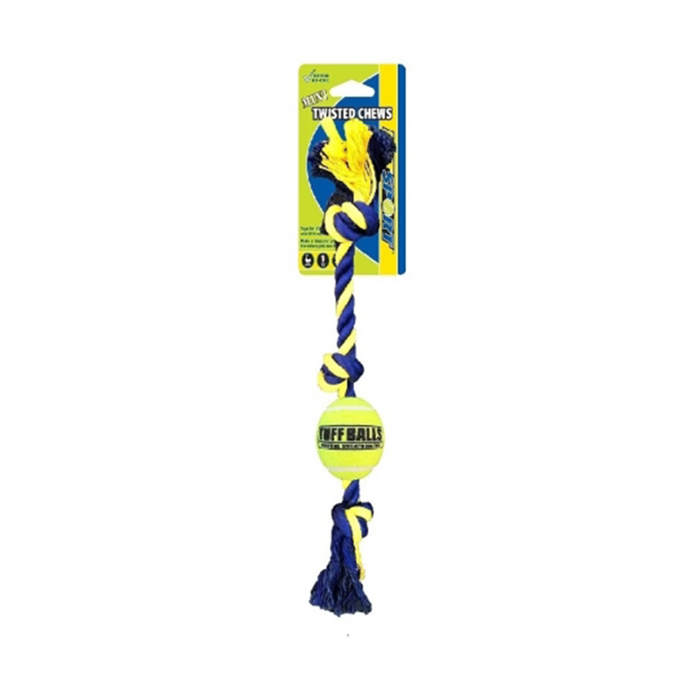 Petsport Twisted Chew Three Knot Cotton Rope With Tuff Ball (M)